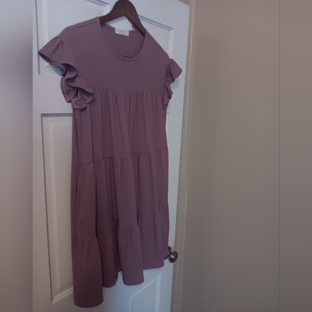 Purple Babydoll Ruffle Sleeve Dress